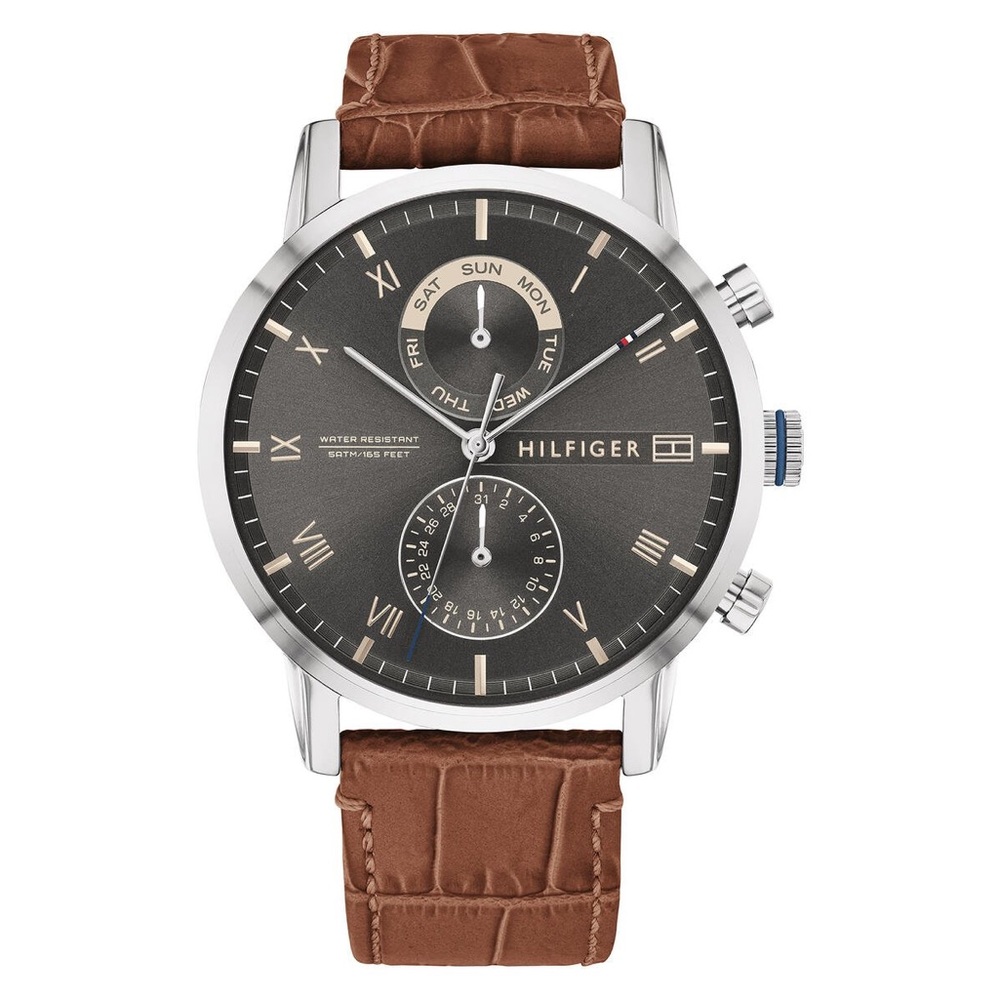 Tommy Hilfiger Brown Leather Strap Men's Chronograph with Black Dial
